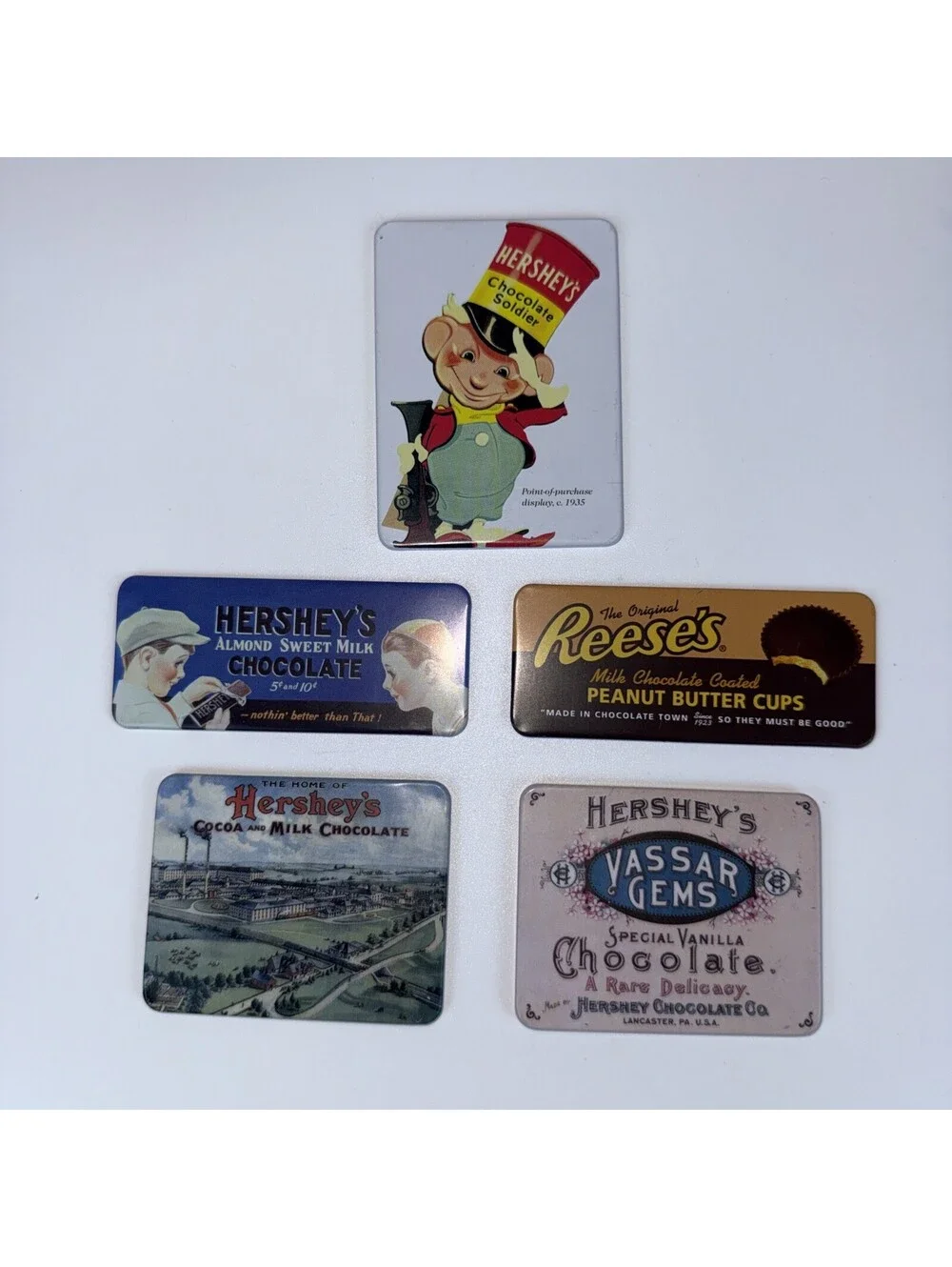 Vintage Hersheys Reeses Miniature Metal Magnetic Signs Lot Advertising Decor